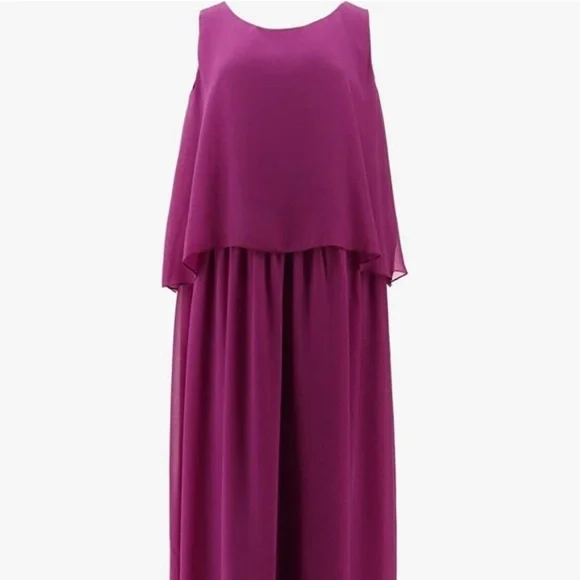 New Women’s DG2 Maxi Tank Dress Chiffon Flattering Drape Flowy Lined XS Magenta - Picture 2 of 6